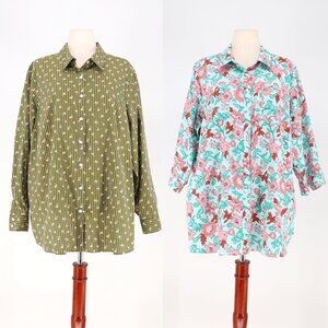 LANDS' END Set of 2 Women's No-Iron Supima Cotton Button Down Shirt Size 24W